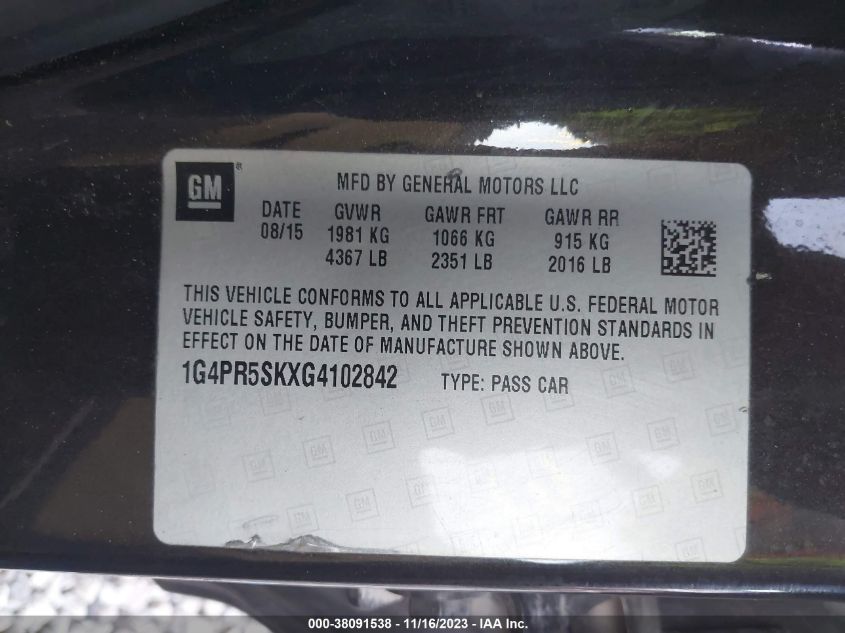 2016 BUICK VERANO CONVENIENCE - 1G4PR5SKXG4102842