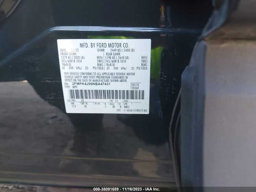 2022 FORD EDGE SEL - 2FMPK4J99NBA47431