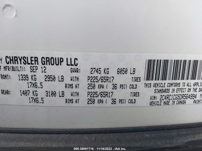 2013 CHRYSLER TOWN & COUNTRY TOURING-L - 2C4RC1CG5DR564994