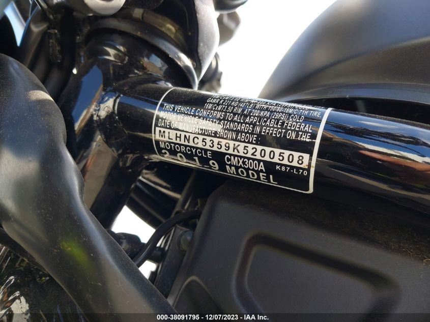 2019 HONDA CMX300 A MLHNC5359K5200508