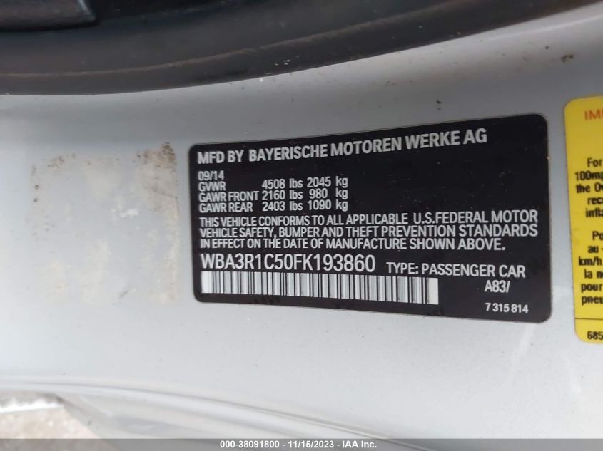 2015 BMW 435I WBA3R1C50FK193860