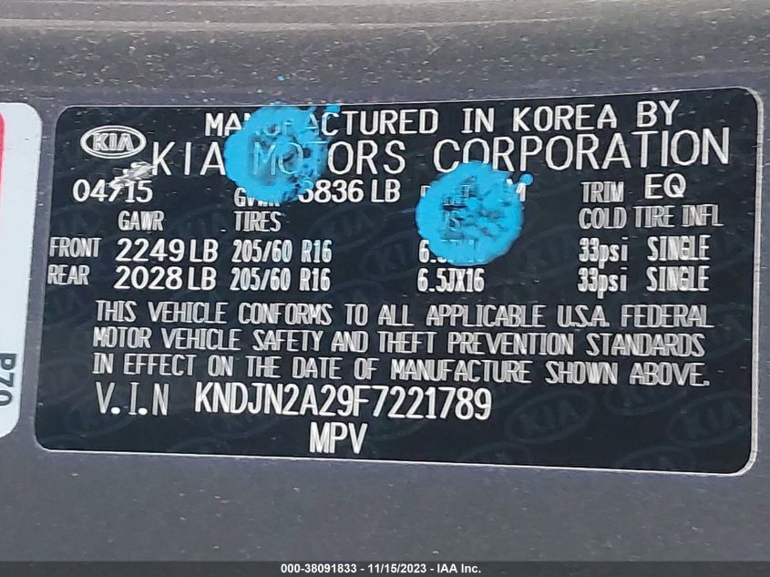 2015 KIA SOUL BASE - KNDJN2A29F7221789