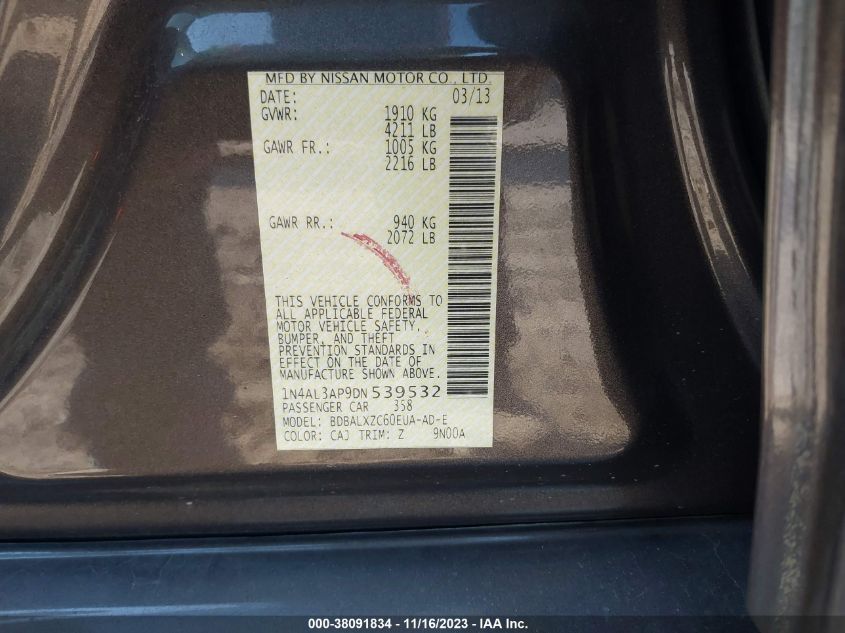 2013 NISSAN ALTIMA 2.5 SL - 1N4AL3AP9DN539532