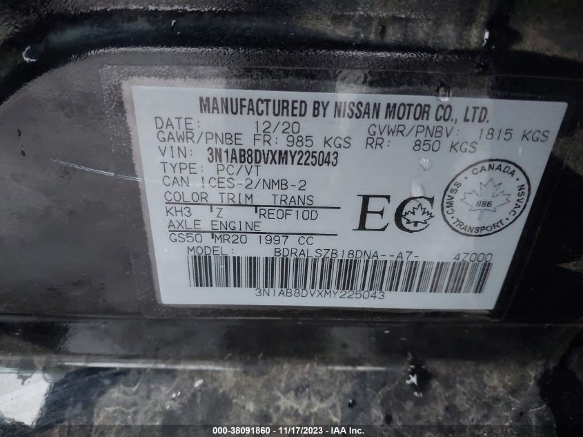 2021 NISSAN SENTRA SR XTRONIC CVT - 3N1AB8DVXMY225043