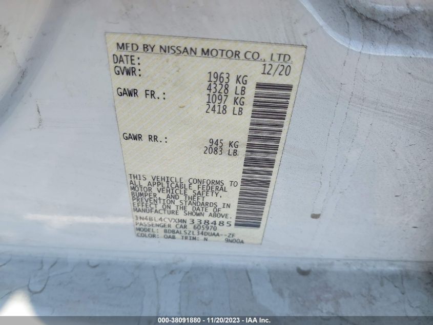 2021 NISSAN ALTIMA SR FWD - 1N4BL4CVXMN338485