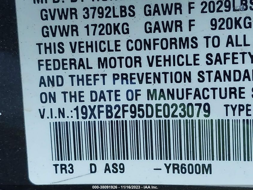 2013 HONDA CIVIC EXL - 19XFB2F95DE023079