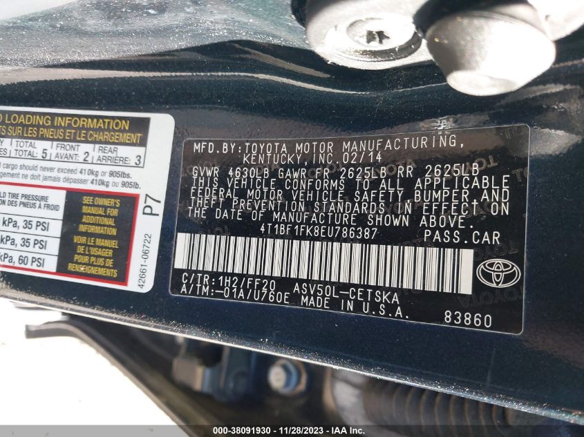 2014 TOYOTA CAMRY SE - 4T1BF1FK8EU786387