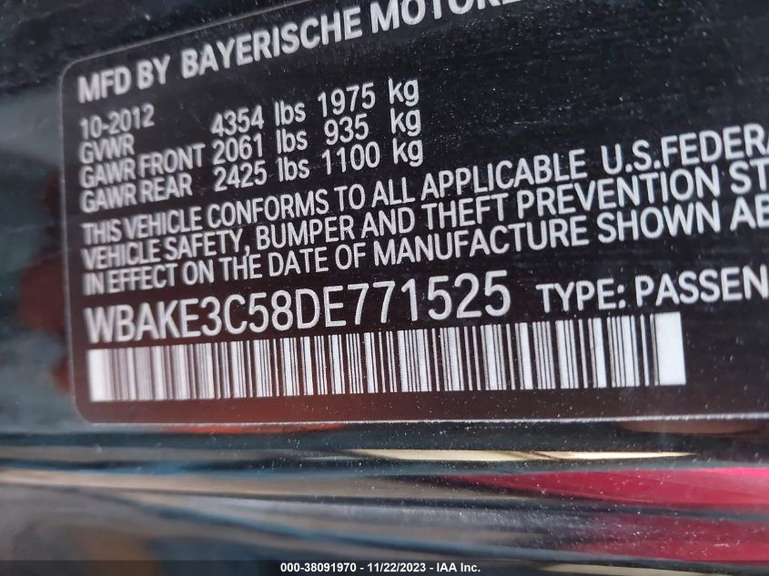 2013 BMW 328I - WBAKE3C59DE771525