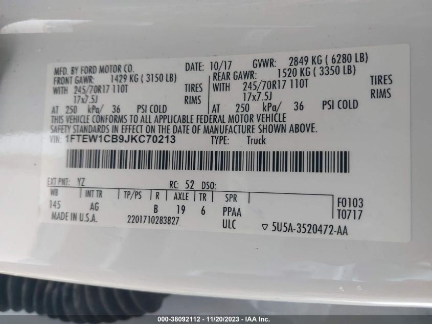 2018 FORD F-150 XL - 1FTEW1CB9JKC70213
