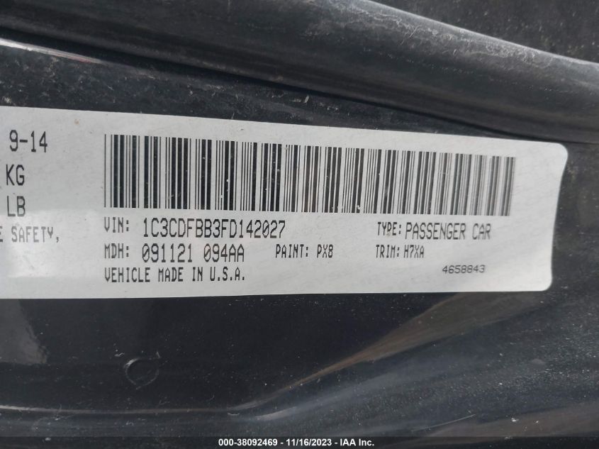 2015 DODGE DART SXT - 1C3CDFBB3FD142027