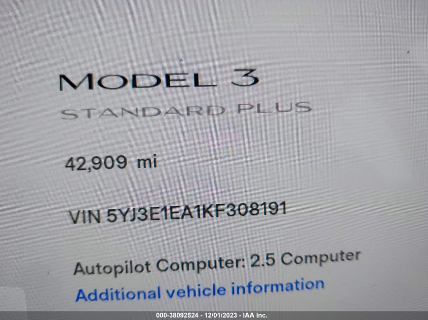 2019 TESLA MODEL 3 - 5YJ3E1EA1KF308191