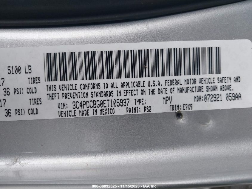 2014 DODGE JOURNEY SXT - 3C4PDCBG0ET105937