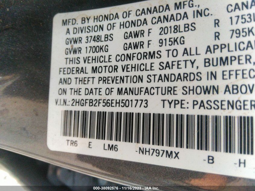 2014 HONDA CIVIC LX - 2HGFB2F56EH501773