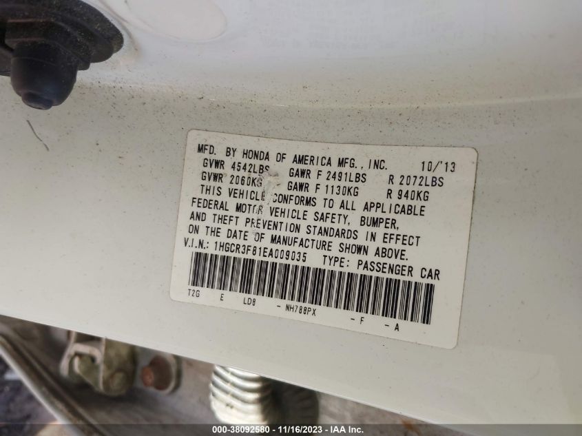 2014 HONDA ACCORD EX-L V-6 - 1HGCR3F81EA009035