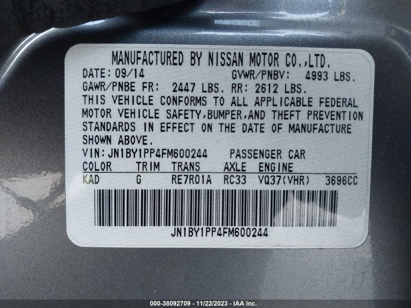 2015 INFINITI Q70L 3.7 JN1BY1PP4FM600244