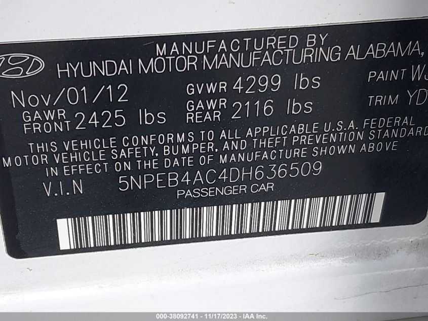 2013 HYUNDAI SONATA GLS - 5NPEB4AC4DH636509