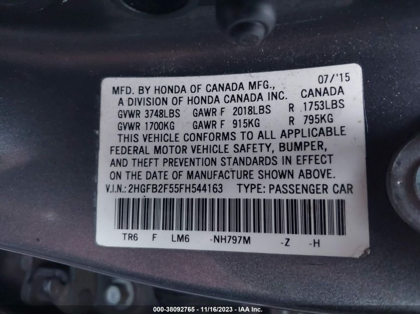 2015 HONDA CIVIC LX - 2HGFB2F55FH544163