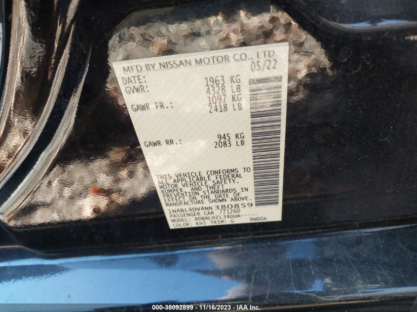 2022 NISSAN ALTIMA SV FWD - 1N4BL4DV4NN380859