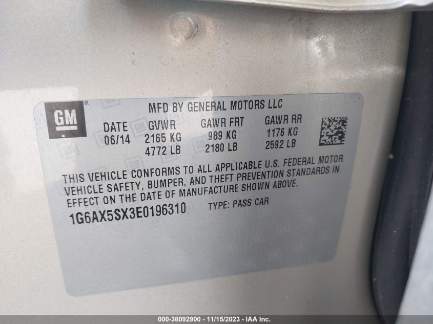 2014 CADILLAC CTS LUXURY - 1G6AX5SX3E0196310