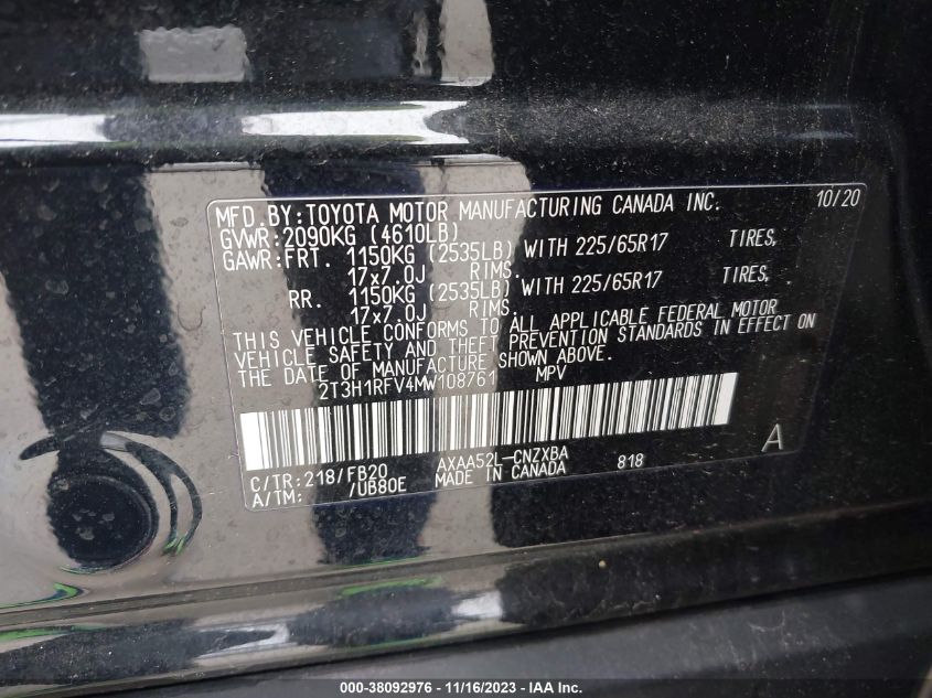 2021 TOYOTA RAV4 LE - 2T3H1RFV4MW108761