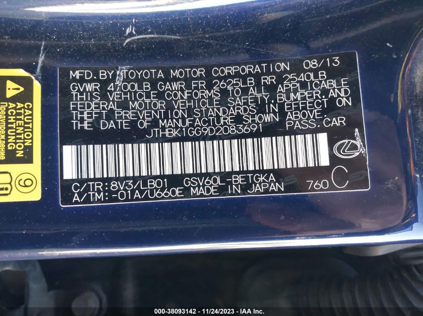 2013 LEXUS ES 350 4DR SDN - JTHBK1GG9D2083691