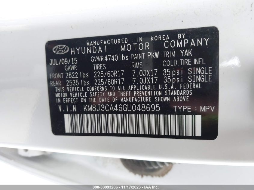 2016 HYUNDAI TUCSON LIMITED/SPORT AND ECO/SE - KM8J3CA46GU048695