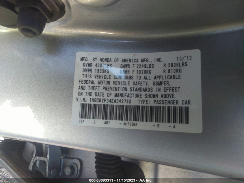 2014 HONDA ACCORD LX - 1HGCR2F34EA049740