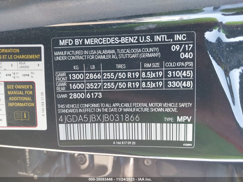 VIN 4JGDA5JBXJB031866 2018 MERCEDES-BENZ GLE GLE 350