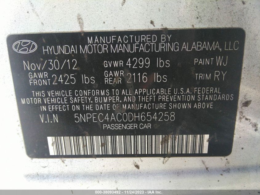 2013 HYUNDAI SONATA SE/LIMITED - 5NPEC4AC0DH654258