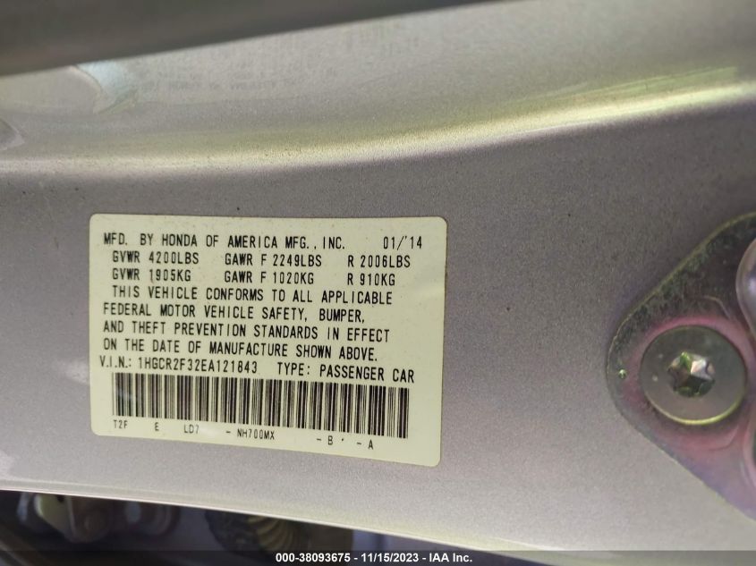 2014 HONDA ACCORD LX - 1HGCR2F32EA121843