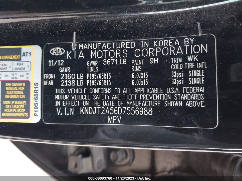 2013 KIA SOUL BASE - KNDJT2A56D7556988