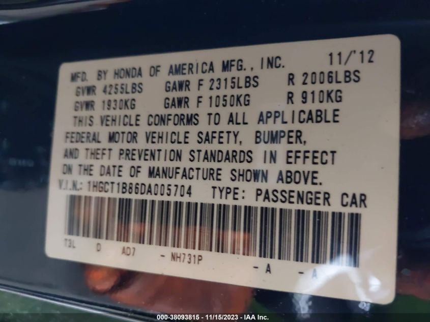 2013 HONDA ACCORD EX-L - 1HGCT1B86DA005704