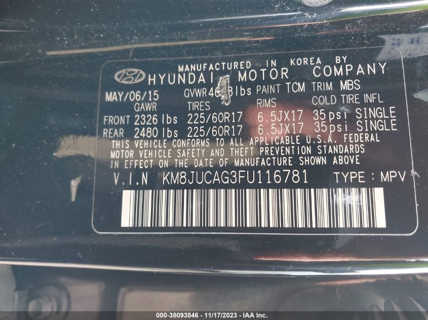 2015 HYUNDAI TUCSON LIMITED/SE - KM8JUCAG3FU116781