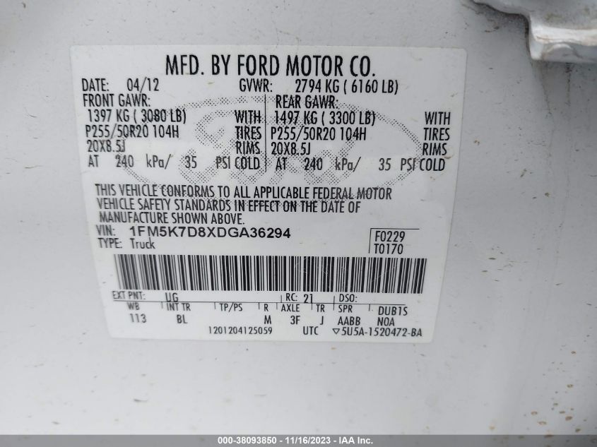 2013 FORD EXPLORER XLT - 1FM5K7D8XDGA36294