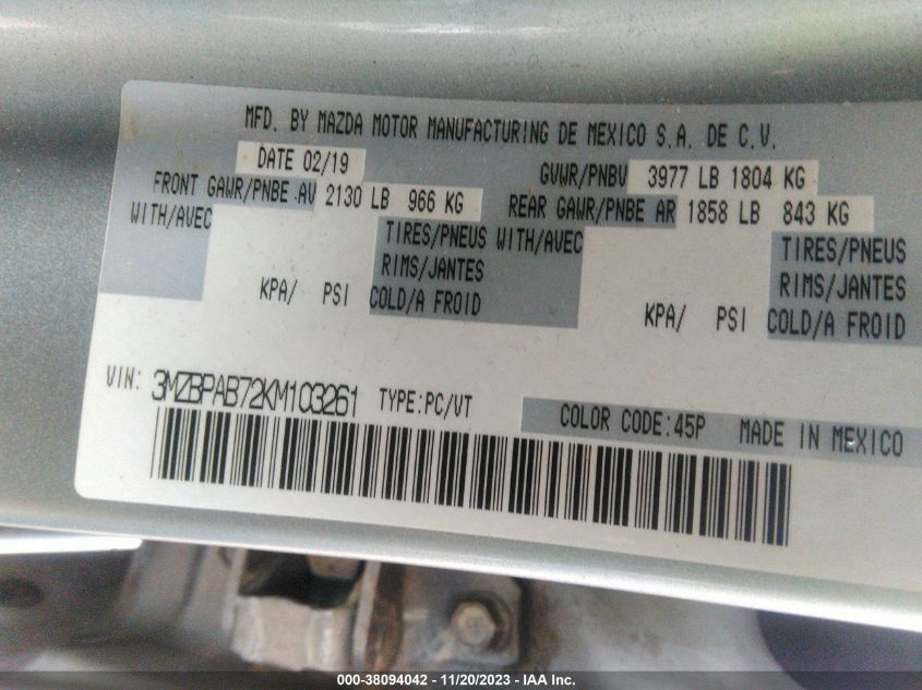 2019 MAZDA MAZDA3 GX - 3MZBPAB72KM103261