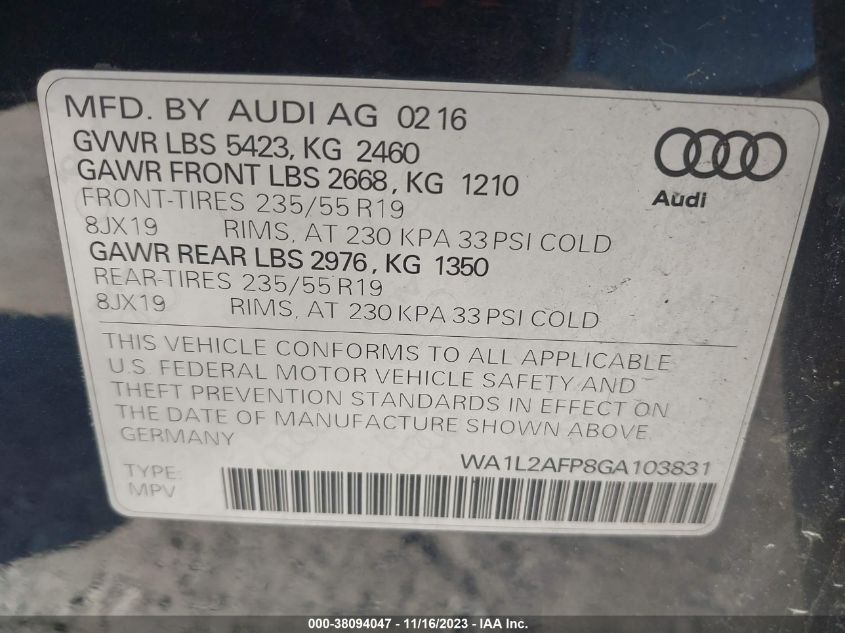 WA1L2AFP8GA103831 2016 AUDI Q5, photo no. 9