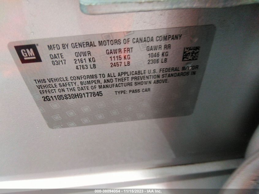 2017 CHEVROLET IMPALA LT - 2G1105S30H9177845