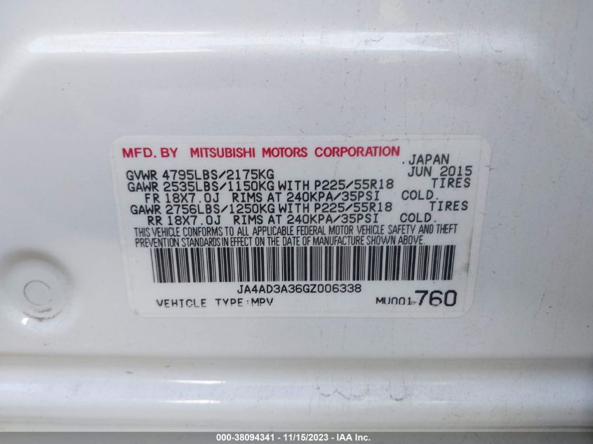 2016 MITSUBISHI OUTLANDER SE/SEL - JA4AD3A36GZ006338