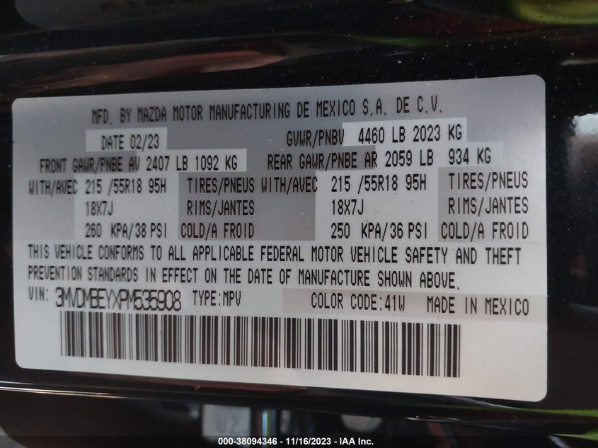 VIN 3MVDMBEYXPM535908 2023 MAZDA CX-30 PREMIUM PLUS