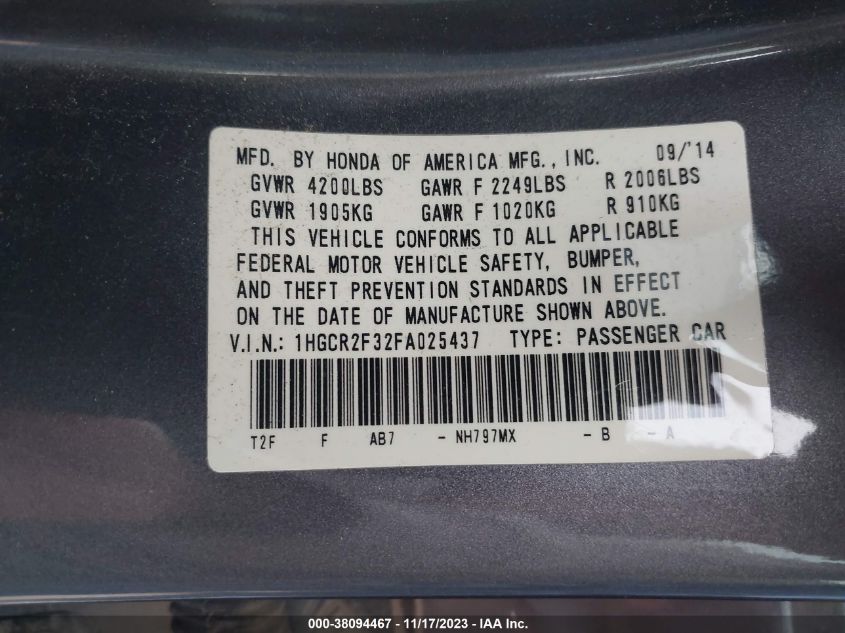 2015 HONDA ACCORD LX - 1HGCR2F32FA025437