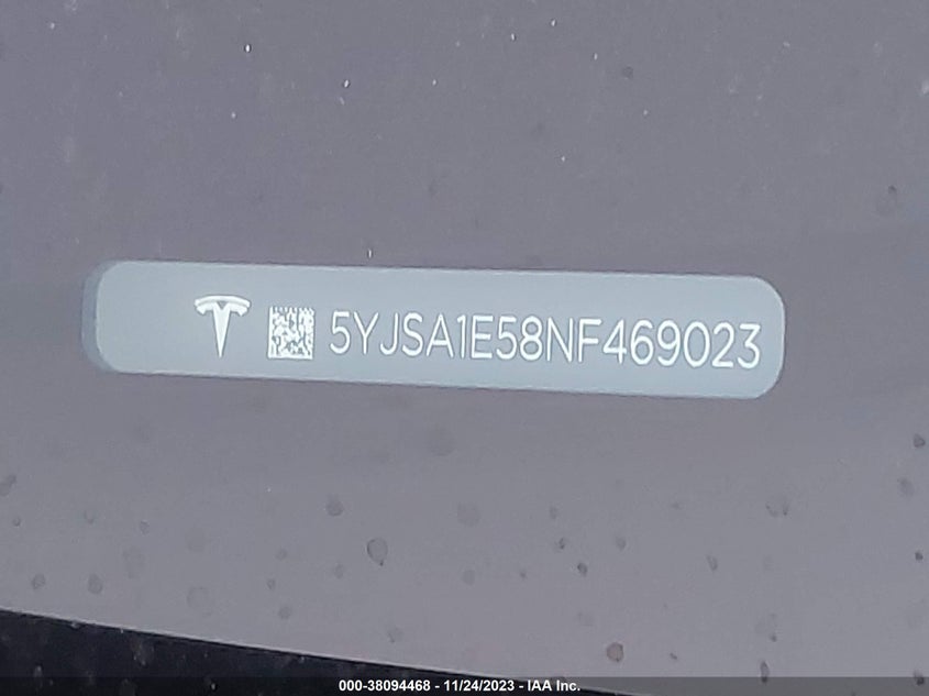 VIN 5YJSA1E58NF469023 2022 TESLA MODEL S