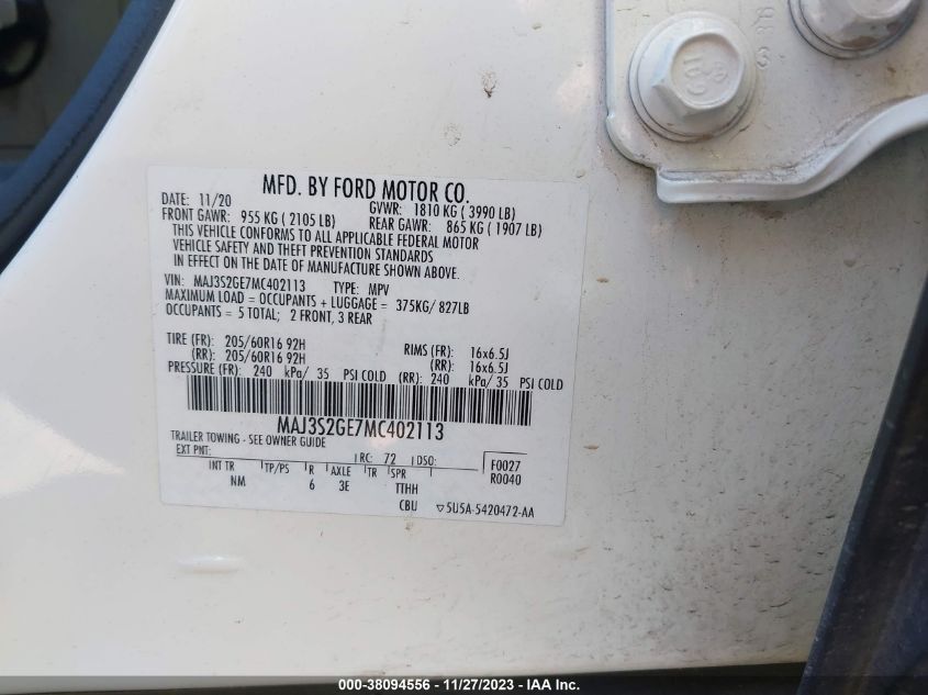 2021 FORD ECOSPORT SE - MAJ3S2GE7MC402113