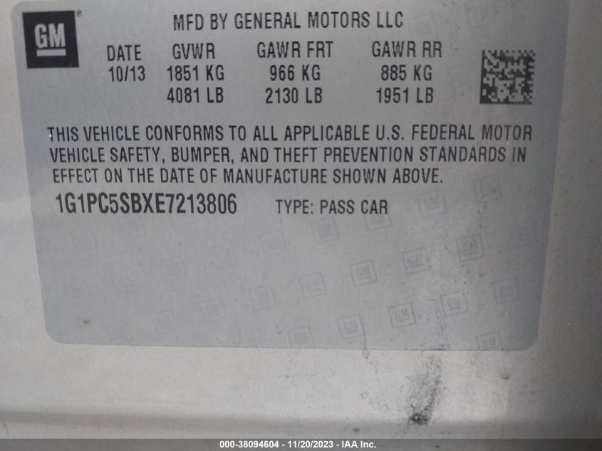 2014 CHEVROLET CRUZE 1LT AUTO - 1G1PC5SBXE7213806