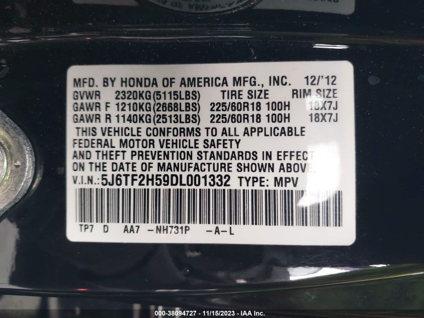 2013 HONDA CROSSTOUR EX-L V6 - 5J6TF2H59DL001332