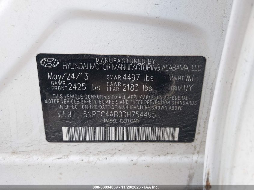 2013 HYUNDAI SONATA SE 2.0T - 5NPEC4AB0DH754495