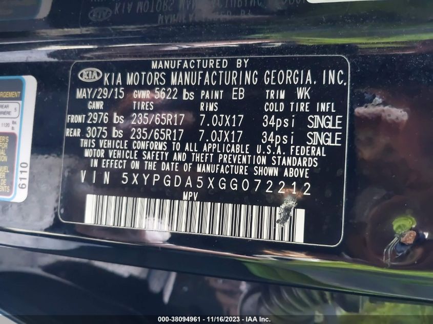 2016 KIA SORENTO LX/L - 5XYPGDA5XGG072212