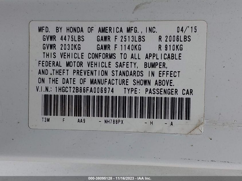 2015 HONDA ACCORD COUPE EX-L - 1HGCT2B86FA006974