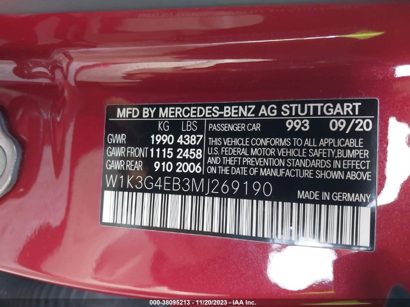 2021 MERCEDES-BENZ A 220 W1K3G4EB3MJ269190