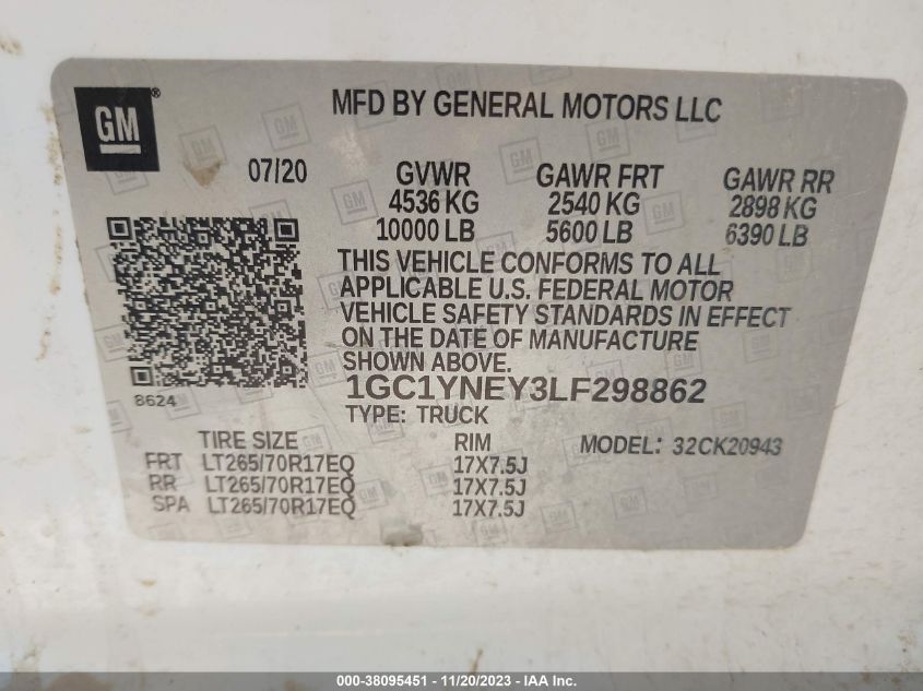 2020 CHEVROLET SILVERADO 2500HD 4WD  LONG BED LT - 1GC1YNEY3LF298862