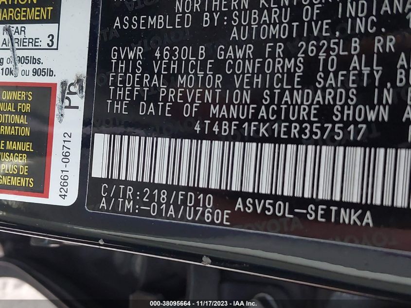 2014 TOYOTA CAMRY L/SE/LE/XLE - 4T4BF1FK1ER357517